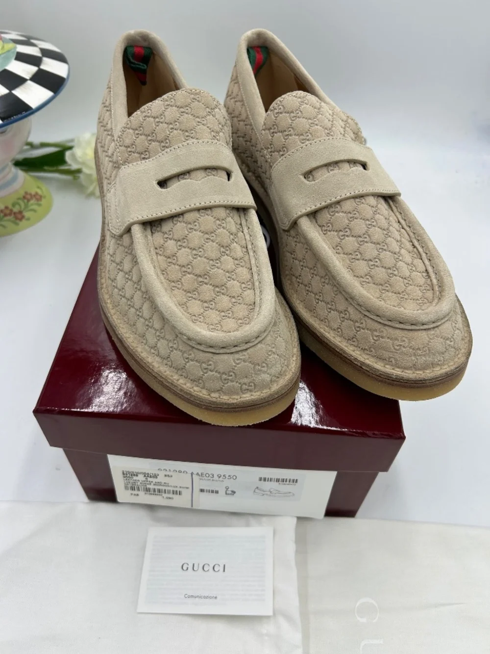 Men’s Gucci Suede Web Loafers. Size 9/fits 9.5 US. Made in Italy.
